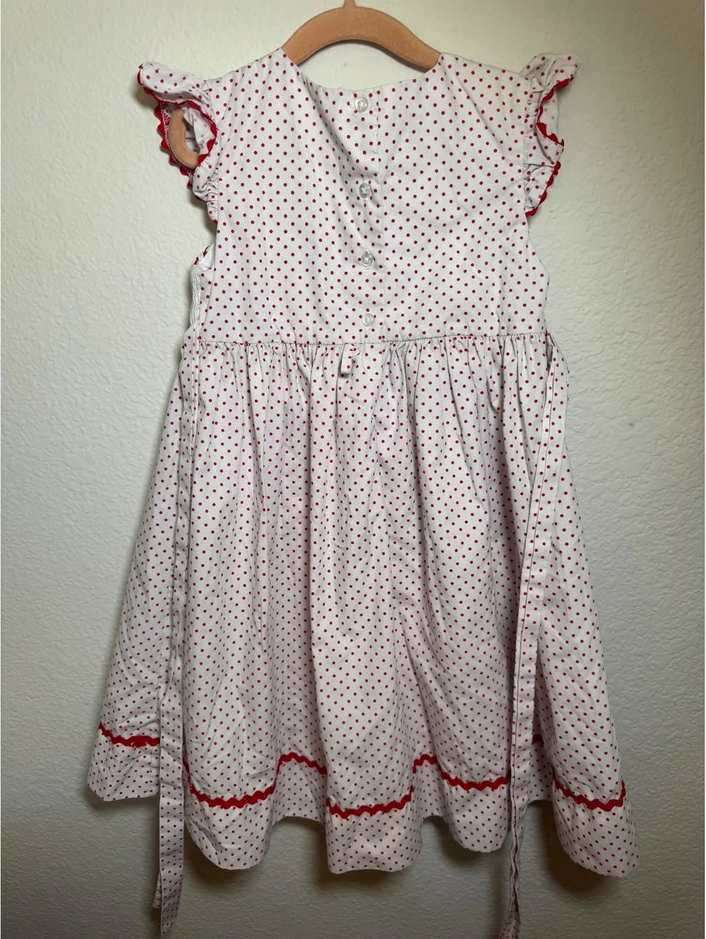 VINTAGE Girls' White Polka Dot Dress with Cherry Embroidery Size 6